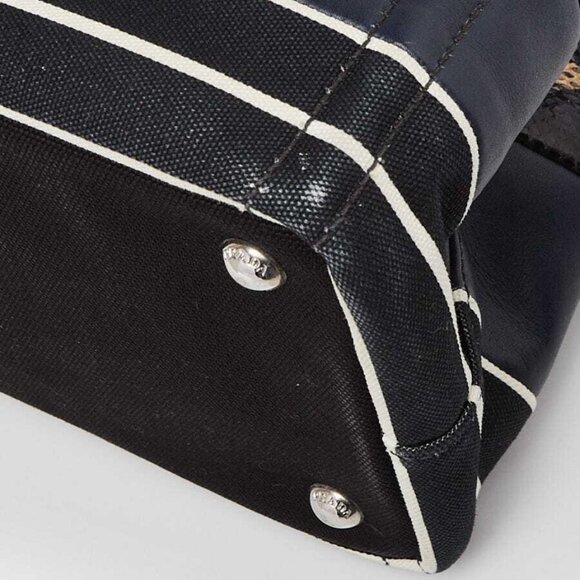 Prada Black/Blue/Beige Canapa Canvas/Leather/Snakeskin Small Tote Bag BG439 - Picture 4 of 12